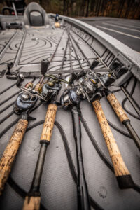 rods and reels in boat