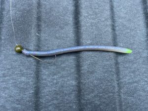 Spotsticker Finesse Stick Worm on a 1/8 oz head - Electric Shad